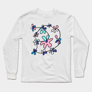 flowers, one line drawing, pattern Long Sleeve T-Shirt